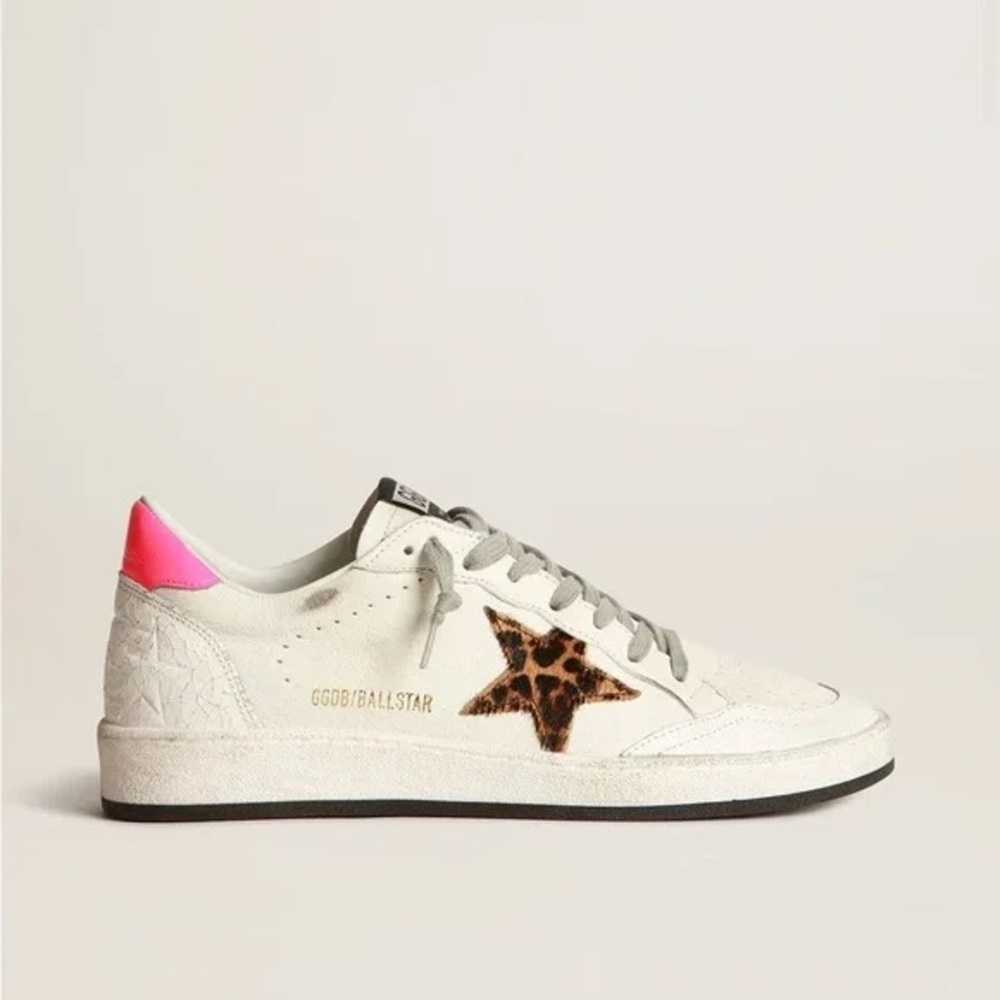 Golden Goose ballstar White and Gray Sneakers with Leopard Star
